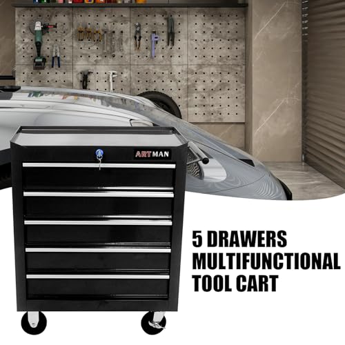 MHEOMTME 5-Drawers Tool Cabinets On Wheels, Rolling Tool Chest with Drawers, Craftsman Tool Box with Keyed Locking System, Tool Storage Organizer for MHEOMTME