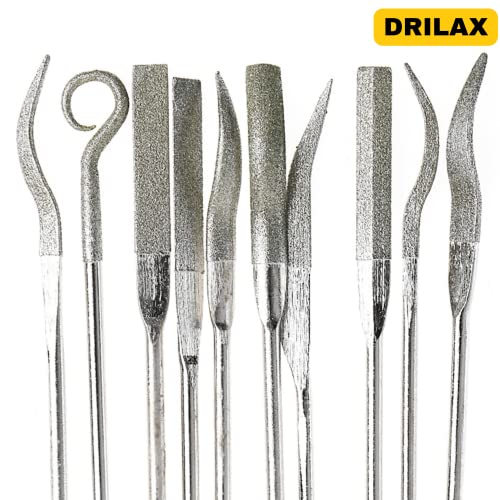 Diamond Coated Curved Needle Riffler File Set 10 Pieces Watch Jewelry Harmonica Glass Work Tools Assorted Mini Metal Jewelers Wood Carving Craft DRILAX