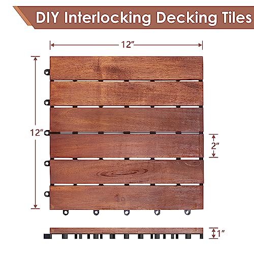PrimeZone 54 PCS Solid Acacia Wood Interlocking Patio Deck Tiles - 12" x 12" Indoor Outdoor Waterproof Flooring Tiles for Balcony, Backyard, Garden & PrimeZone