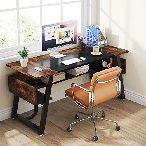 Tribesigns 63 Inches Desk with Bottom Shelves, Large Executive Desk, Computer Desk for Home Office, Business Workstation, Color Combination Table, - WoodArtSupply