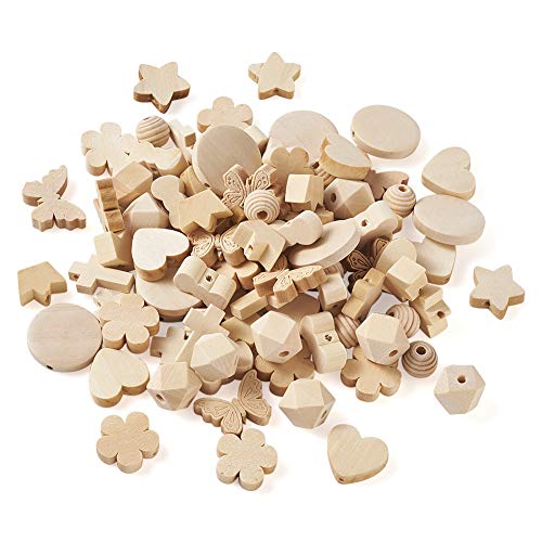 Beadthoven 100pcs 10 Shapes Natural Unfinished Wood Spacer Beads Assorted Wooden Loose Beads for DIY Jewelry Making Bracelet Keychain Home Favor BB Beadthoven