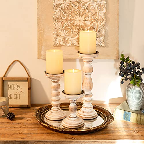 Wood Candle Holders for Pillar Candles - Tall Rustic Candle Holder (Set of 3), Large Farmhouse Candle Holders Candle Stand, Pillar Candle Holder Set Inweder