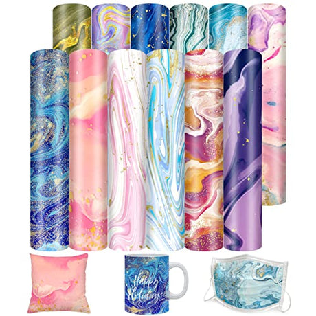 12pcs Infusible Transfer Ink Sheets, 12 x 10 Inch Marble Printable Sublimation Paper Infusable Heat Transfer Vinyl for Mug Press T-Shirts Bags HooAMI
