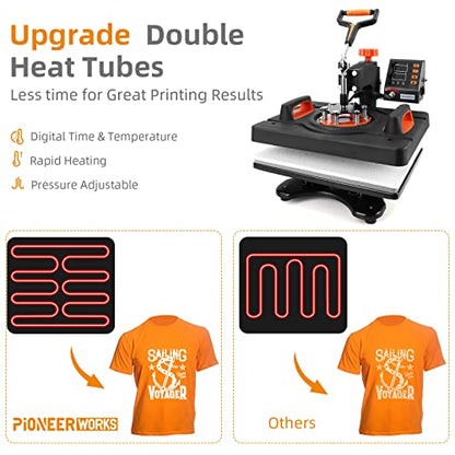 Heat Press Machine 12x15 inch 360° Swing Digital T Shirt Pressing Machine 6 in 1 Multifunction Heat Transfer Sublimation Combo for T Shirts Mugs Hat - WoodArtSupply