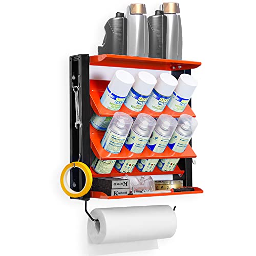 Ultrawall Spray Can Holder Rack With Paper Towel Holder, Steel Wall Mounted Spray Paint Can Rack, Garage Wall Mount Shelf, Utility Storage Rack, Tool