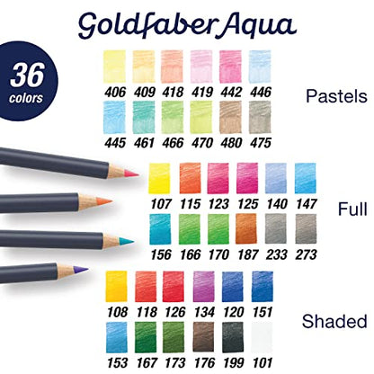 Faber-Castell Goldfaber Aqua Watercolor Pencils Gift Set - 36 Count, 12 Pastel and 24 Standard Colors, Water Coloring Pencils for Adults - WoodArtSupply