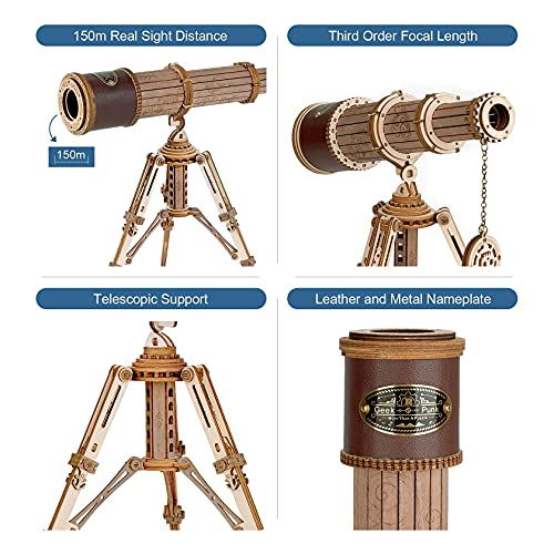 ROBOTIME 3D Puzzles Wooden Craft Kits for Adults DIY Model Monocular Telescope Kit to Build Decent Gift for Adults and Teens - WoodArtSupply