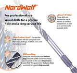 NordWolf 12-Piece Brad Point Wood Drill Bit Set for Carpenter Woodworking, Double Flutes Design with 1/4" Hex Shank, SAE Sizes 1/8" to 1/2" NordWolf