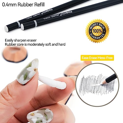 PANDAFLY Eraser Pencil Set - 6pc Eraser Pencils and 2pc Sharpener, Erasing Small Details or add Highlights for Sketching, Charcoal Drawings. Art PANDAFLY
