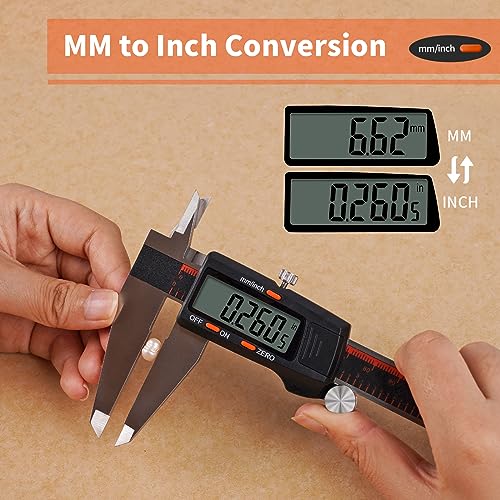 HARDELL Digital Caliper 0-12 Inch/300mm with Large LCD Screen， Electronic Digital Vernier Caliper Auto-Off Feature, Inch/Millimeter, Digital Ruler HARDELL