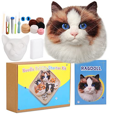 BAGERLA Needle Felting Kits for Beginners, Needle Felting Supplies Kits with Step-By-Step Video, Ragdoll Cat Model, Felting Foam Mat, Colorful Wool