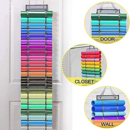 Chemlliy Vinyl Roll Holder 12 Compartments Vinyl Storage Organizer Hanging Vinyl Storage Rack Craft Vinyl Roll Organizer Wall Mount - WoodArtSupply