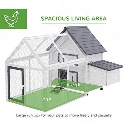 PawHut 65" Chicken Coop Wooden with Detachable Run, Outdoor Chicken House Poultry Cage Hen with Nesting Box, Removable Tray, Roosting Bars, Ramp, for