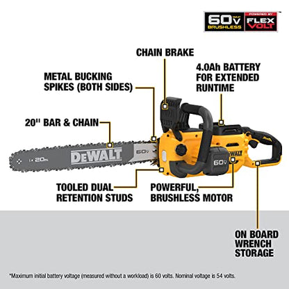 DEWALT 60V MAX Cordless Chainsaw Kit, 20 in., Battery & Charger Included (DCCS677Y1)
