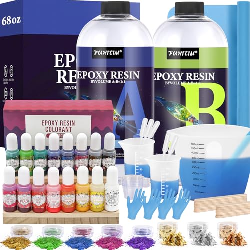 68OZ Crystal Clear Epoxy Resin Kit, High-Glossy& No Bubbles, Art & Casting Resin with 16 Epoxy Resin Pigment, Foil Flakes, Sequin,Craft Clear Resin - WoodArtSupply