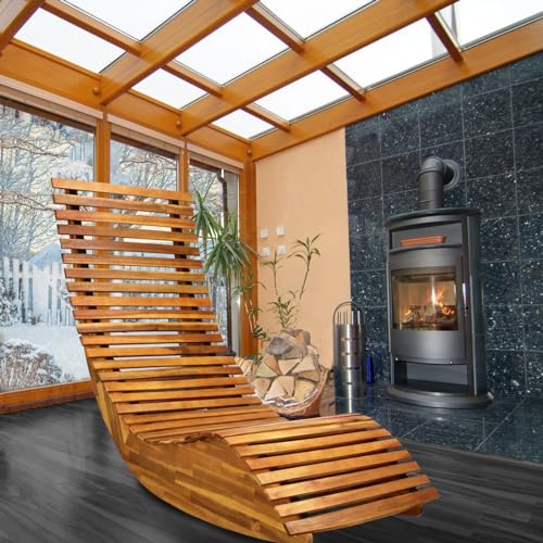 cucunu Chaise Lounge | Rocking Outdoor Lounger Chair Made from Acacia Wood | 330 lbs Capacity Wooden Furniture for Patio, Pool, Sauna cucunu