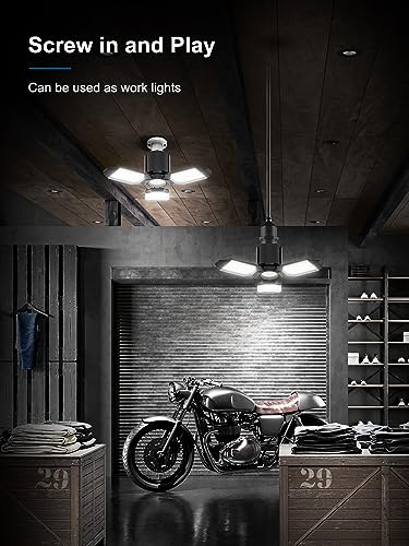 toberich LED Garage Light Bulb, 8000LM Shop Lights with 3+1 Deformable Panels, 6500K Screw in Ceiling Lights for Garage, Workshop, Workbench, toberich