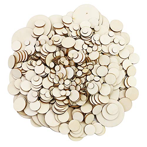 WYKOO 525 Pieces Unfinished Round Wooden Discs, 5 Size Wood Cutout Circles Chips for Arts & Crafts Projects WYKOO