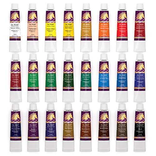 MyArtscape Supplies Paint Bundle - Oil Paint Set - 12ml x 24 Tubes - Lightfast - Heavy Body - Oil-based Colors - with Premium Set of 15 Short Handle MyArtscape