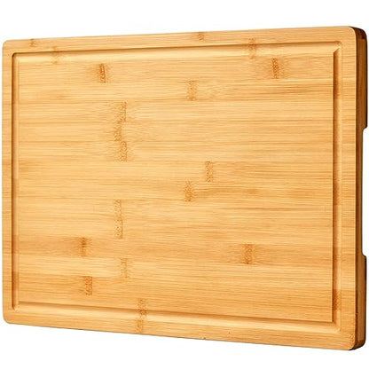 Bamboo Cutting Board for Kitchen, 18" Large Wood Charcuterie Cheese Board, Wooden Chopping Block with Side Handles and Juice Grooves - WoodArtSupply