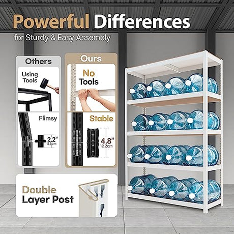 HOMEDANT House Z-Beam White 48" Wide Heavy Duty Garage Storage Shelving Adjustable 5-Tier Metal Shelves Laminated Organization Shelf Industrial HOMEDANT