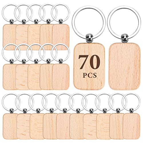 Auihiay 70 PCS Wood Keychain Blanks, Wood Engraving Blanks Key Chain, Unfinished Rectangle Wood Key Tag for DIY Crafts (Rectangle) - WoodArtSupply