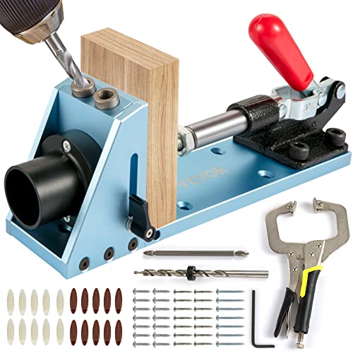 VEVOR Pocket Hole Jig Kit, Aluminum Punch Locator, Adjustable & Easy to Use Joinery Woodworking System, Wood Guides Joint Angle Tool with Clamping