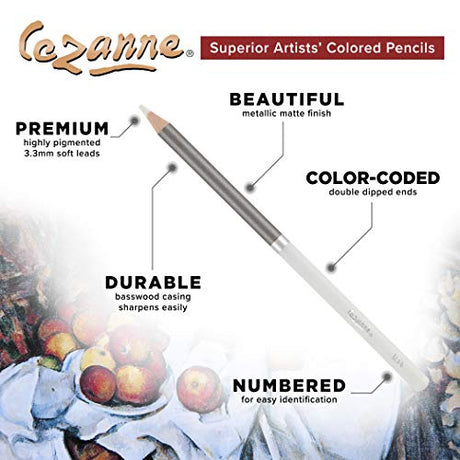 Creative Mark Cezanne Premium Colored Pencils White Set of 12 - Highly-Pigmented Drawing Pencils - Coloring Pencils for Drawing, Blending, Coloring, Creative Mark