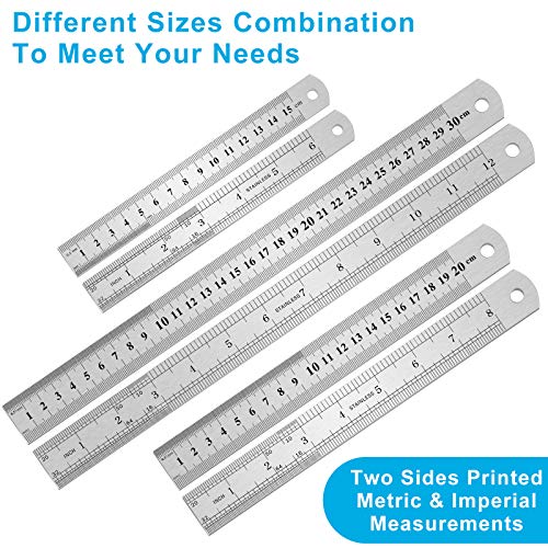 3PCS Stainless Steel Ruler, Metal Ruler Set (6 8 12 inch), Steel Ruler with Inch and Metric, Machinist Ruler, Metric Ruler, Imperial Ruler, for - WoodArtSupply