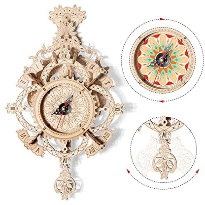 3D Puzzles for Adults Wooden Clock kit DIY Build Mechanical Wall Clock Hanging Pendulum Clock Puzzle Gift for Aldult and Teens