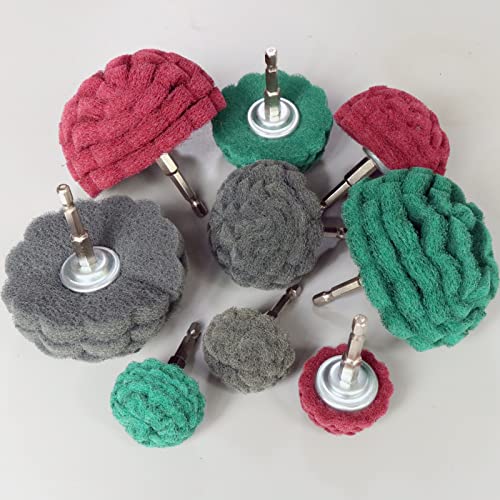 Hiqalty 9PCS Scouring Pads Abrasive Buffing Polishing Wheel Drill Attachment Set, Non Woven Wheel Polishing Kit for Drill,Power Scrubber Drill Hiqalty