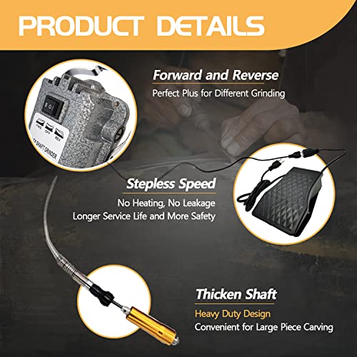 TUNTROL 1000W 30000RPM Flex Shaft Rotary Tool, Thicken 1/4" Flexible Shaft with Stepless Speed Foot Pedal, Hanging Grinder Carver Electric TUNTROL