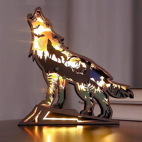 3D Howling Wolf Wooden LED Night Light - Eco-Friendly Home Decor by Tivisiy - WoodArtSupply