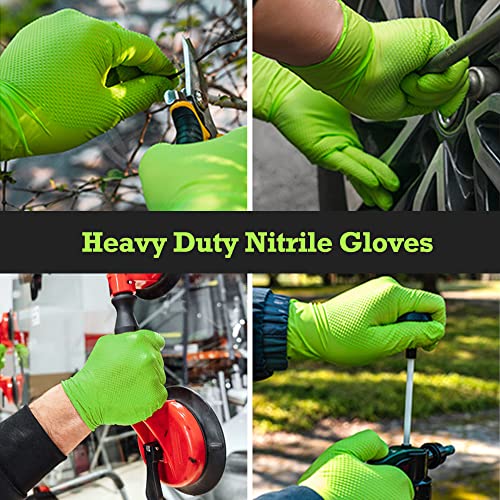 TITANflex Thor Grip Heavy Duty Green Industrial Nitrile Gloves, 8-mil, Medium, Box of 100, Latex Free, Raised Diamond Texture Grip, Powder Free, Food TITANflex