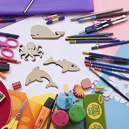 Healifty 24Pcs Marine Animal Wood Chips Unfinished Woods Slices Natural Unfinished Wood Slices Hanging Unfinished Wood DIY Wood Slice Octopus Decor Healifty