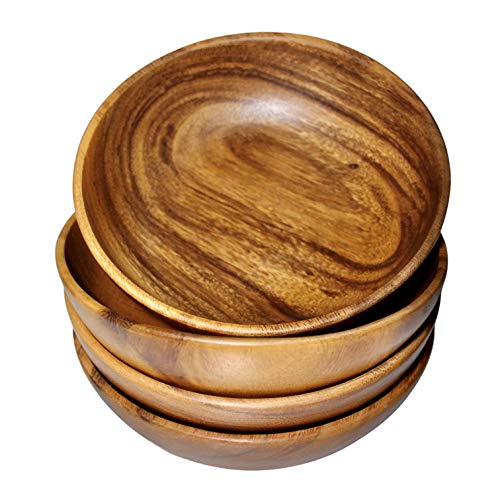 WRIGHTMART Wood Bowl, Set of 4 Bowls for Food, Salads, Pasta, Cereals, Nachos, Chips, Trail and Nut Mixes, Rustic Durable Hand Crafted Acacia Dining WRIGHTMART