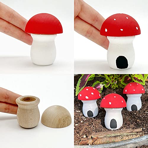 Factory Direct Craft Unfinished Wood Fairy Mushroom Houses Kit - Made in The USA Blank Wooden Bean Pot Candle Holders and Split Balls DIY Wood Factory Direct Craft