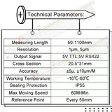 IP55 Linear Scale Encoder 5um 420mm (16") Travel Length for Lathe Machine Milling Machine DRO Tools Baykunl