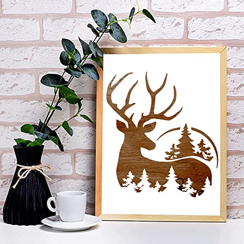 11 Pcs Deer Stencils Forest Mountain Tree Deer Head Stencils for Wood Burning Stencil Template Stencils for Painting on Wood Crafts Home Decors Huahui