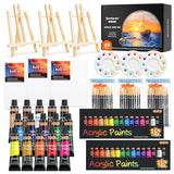Shuttle Art 69 Pack Acrylic Paint Set, Acrylic Painting Set with 2 Pack of 15 Colors Acrylic Paint, 3 Sets of Wooden Easels, Canvas, Brushes & Shuttle Art