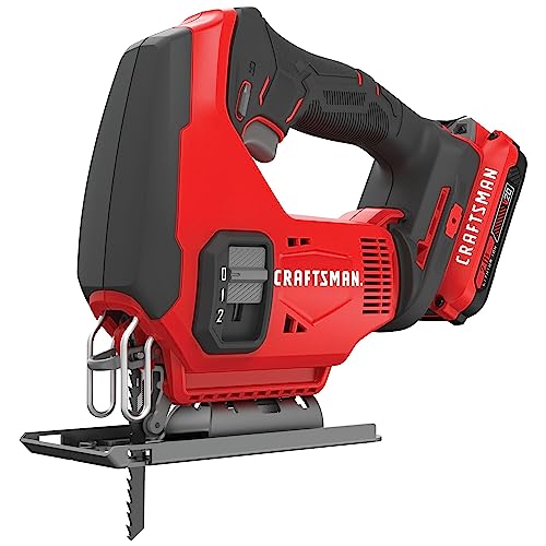 CRAFTSMAN V20 Cordless Jig Saw Kit, 3 Orbital Settings, Up to 2,500 SPM, Battery and Charger Included (CMCS600D1) - WoodArtSupply