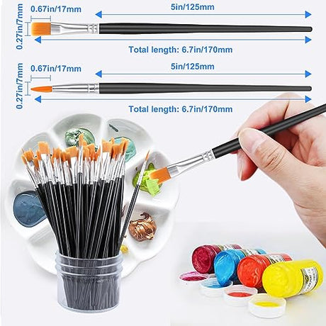 AROIC Acrylic Paint Brush Set, 200 pcs Nylon Hair Brushes for All Purpose Oil Watercolor Painting Artist Professional Kits, Black AROIC
