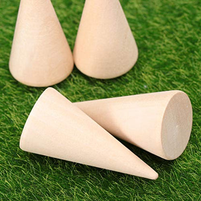 SUPVOX 10pcs Natural Wood Cone Ring Holders Unpainted Wooden Cones to Craft Paint Jewelry Display Stand 2.5x5cm