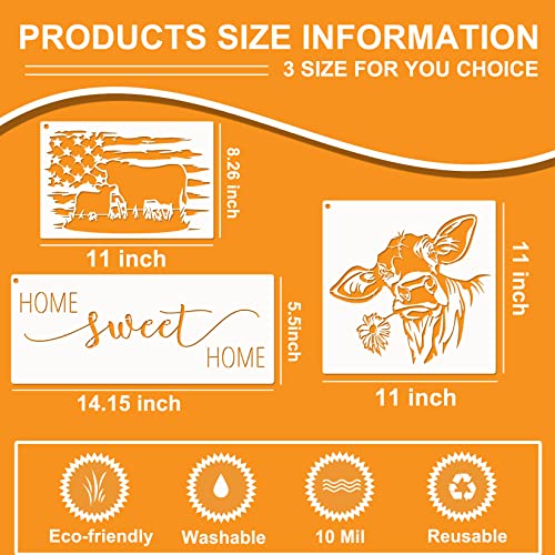 Farmhouse Stencils, Reusable Cow Pig Farm Stencils Wood Burning Country Farm Animal Paint Stencils for Painting on Wood DIY Craft Furniture Wall Sign Huahui