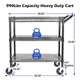 WDT 990Lbs Capacity Heavy Duty Rolling Utility Cart, NSF Rolling Carts with Wheels,Commercial Grade Metal Cart with Handle Bar & Shelf Liner,Trolley WDT