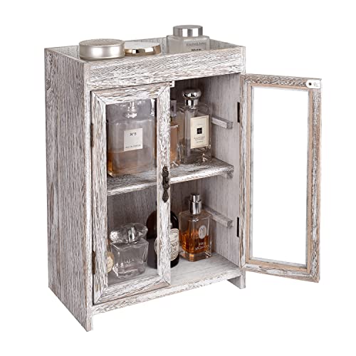 Ikee Design Small Wooden Countertop Storage Cabinet,Adjustable Shelves and Removable Hooks, 10.4 W x 6.1 D x 14.4 H in, Antique White Ikee Design