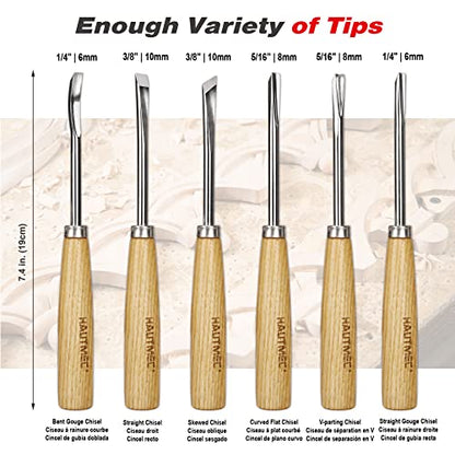 HAUTMEC Wood Carving Tools Set of 6, Wood Gouge Tools Set, Fishtail Gouges to Reach into Tight Spaces for Hobbyists or Professionals HT0236-WW - WoodArtSupply