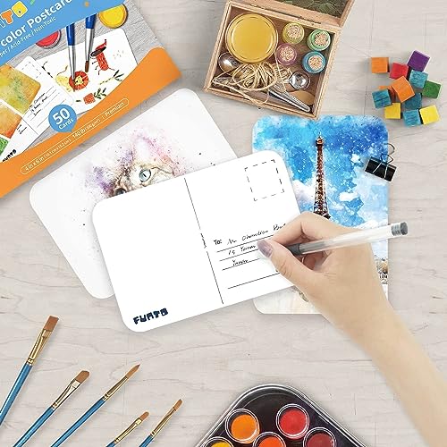 Funto Blank Watercolor Paper Postcards, 50 Cards, 4"x6", 140lb/300gsm, Blank Note for Watercolor Journal, Acid-Free Heavyweight Art Paper for Thank Funto