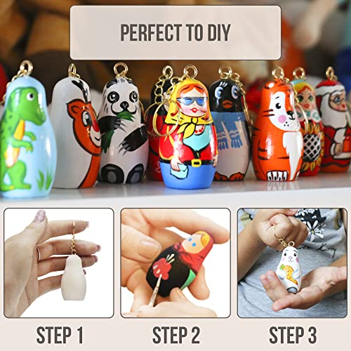 AEVVV Blank Nesting Doll Keychain 5 pcs - DIY Key Ring Blank Doll for Craft - Paint Your Own Matryoshka Key Chain - Russian Nesting Dolls to Paint AEVVV