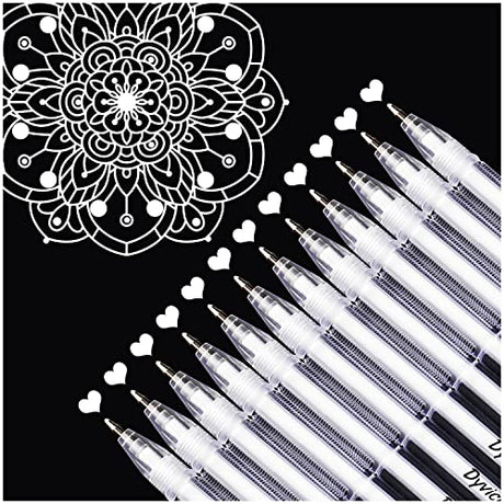 Dyvicl White Gel Pens, 0.8 mm Fine Pens Gel Ink Pens for Black Paper Drawing, Sketching, Illustration, Adult Coloring, Journaling, Set of 12 Dyvicl